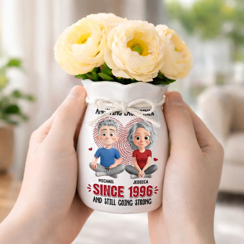 Custom Flower Vase With Ribbon - Personalized  Anniversary Wedding Gifts For Husband And Wife, Him And Her - Forever Starts With You