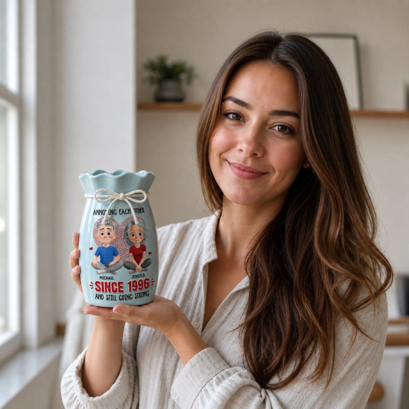 Custom Flower Vase With Ribbon - Personalized  Anniversary Wedding Gifts For Husband And Wife, Him And Her - Forever Starts With You
