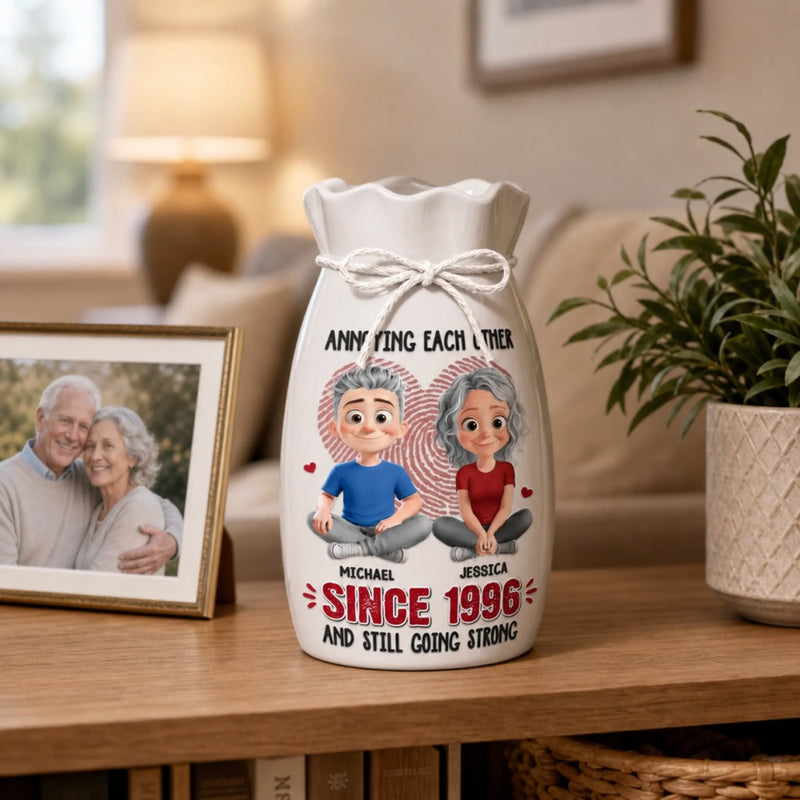 Custom Flower Vase With Ribbon - Personalized  Anniversary Wedding Gifts For Husband And Wife, Him And Her - Forever Starts With You