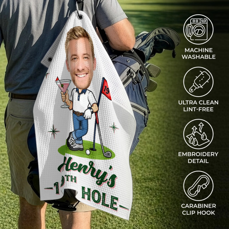 Custom Photo Golf Towel - Personalized Birthday Gifts For Golf Lovers, Sports Fans, Sports Lovers - Golf Is My Happy Place