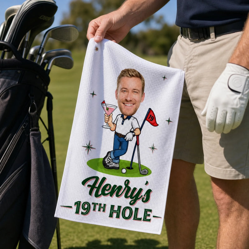 Custom Photo Golf Towel - Personalized Birthday Gifts For Golf Lovers, Sports Fans, Sports Lovers - Golf Is My Happy Place