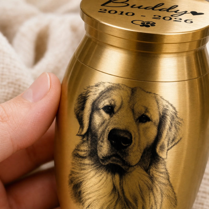 Custom Photo Memorial Urn - Personalized Pet Memorial Sympathy Gifts For Loss Of Dog, Cat – Rest In Love
