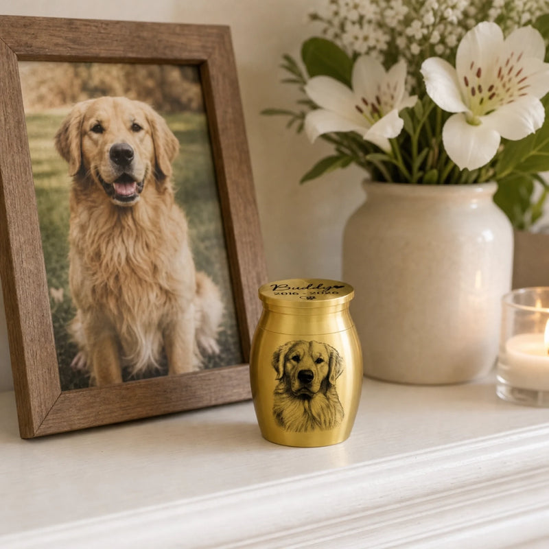 Custom Photo Memorial Urn - Personalized Pet Memorial Sympathy Gifts For Loss Of Dog, Cat – Rest In Love