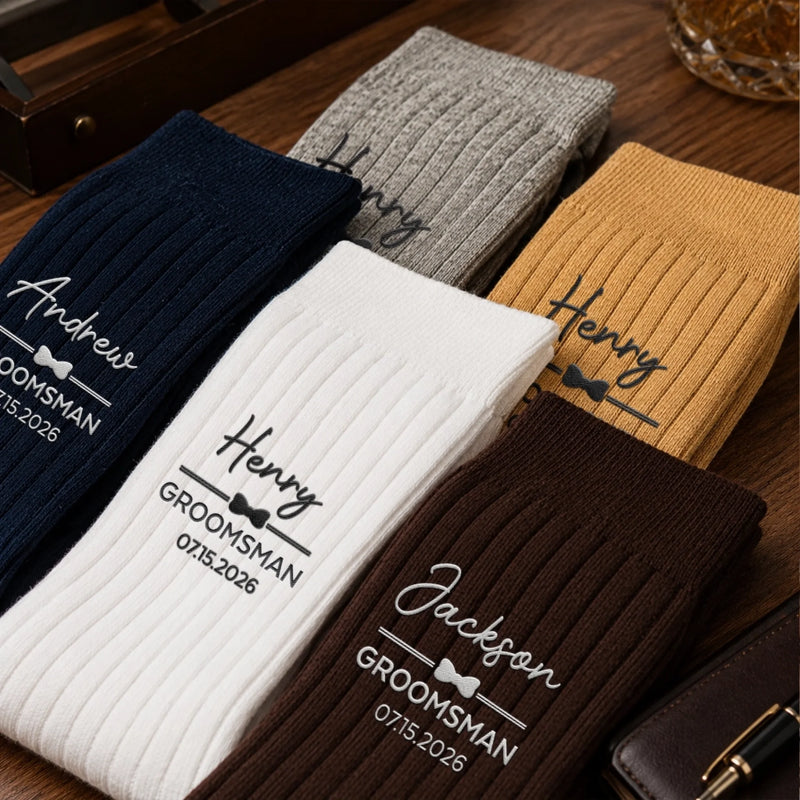 Custom Embroidered Socks - Personalized Groomsmen Proposal Wedding Gifts For Groomsmen - The Groomsmen Crew