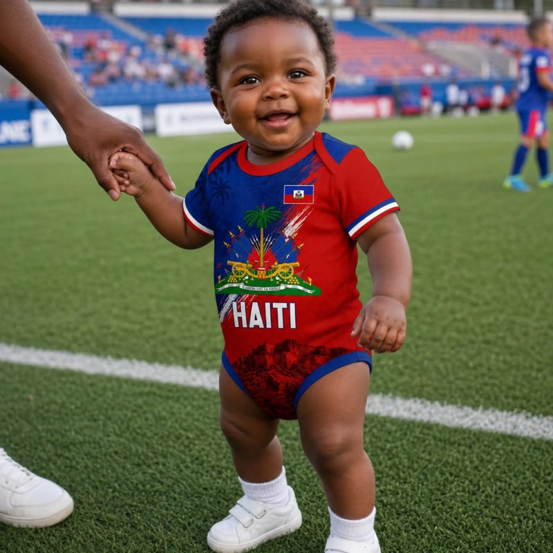 Custom Haiti World Football Baby Jersey Bodysuit
 - Personalized Baby Shower, Gender Reveal Gifts For New Moms, New Dads, Football Lovers - Haiti’s Littlest Football Star Is Here