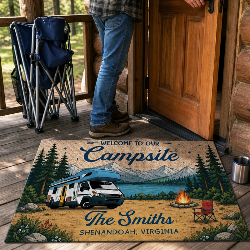 Custom Home Decor Decorative Mat - Personalized Summer Vacation And Travel Camping Gifts For Campers, Mom, Dad, Brother, Sister, Kids - Campfire And Chill