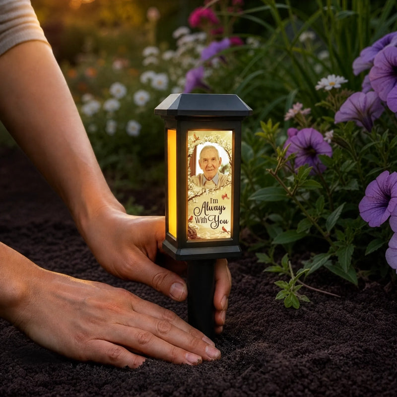 Custom Photo Solar Garden Light - Personalized Memorial Sympathy Gifts For Loss Of Mom, Dad - Gone From Sight Not From Heart