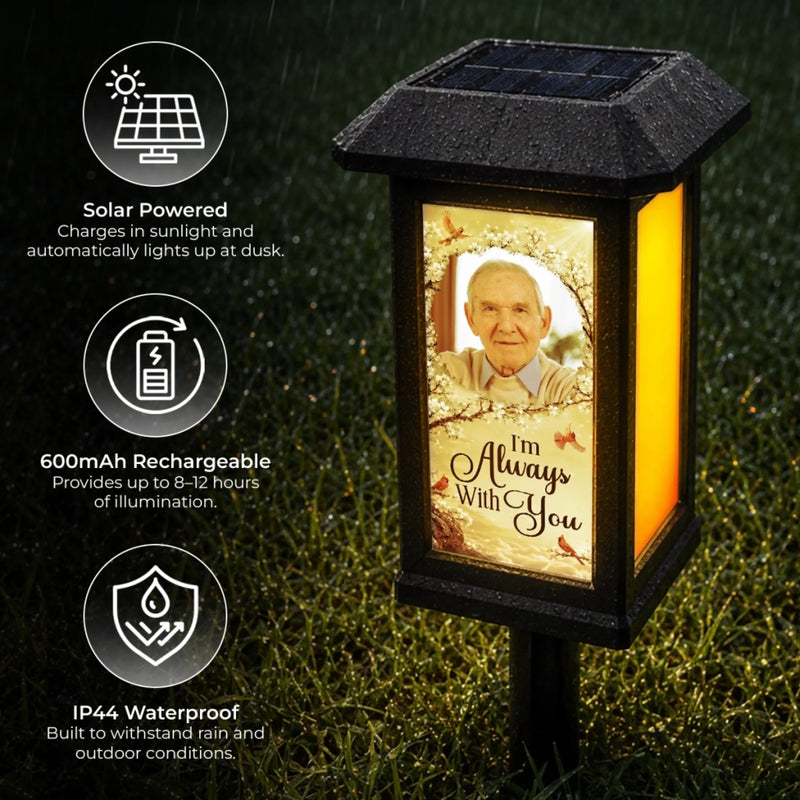 Custom Photo Solar Garden Light - Personalized Memorial Sympathy Gifts For Loss Of Mom, Dad - Gone From Sight Not From Heart