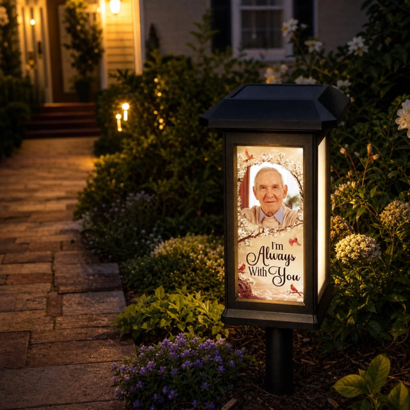 Custom Photo Solar Garden Light - Personalized Memorial Sympathy Gifts For Loss Of Mom, Dad - Gone From Sight Not From Heart