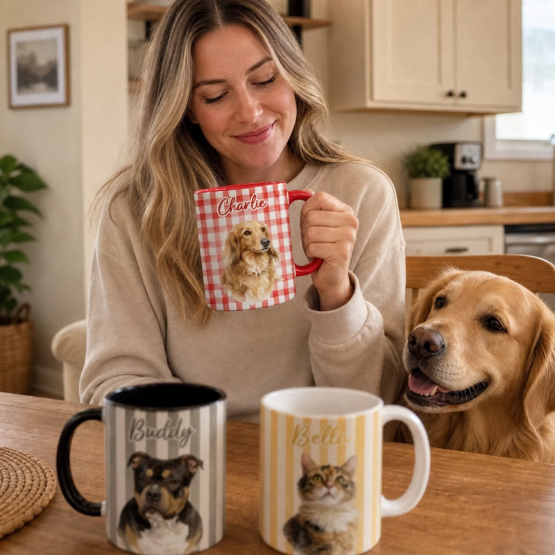Custom Photo Accent Mug - Personalized Birthday Gifts For Dog Cat Lovers, Dog Dad And Mom, Cat Owners -  My Therapist Has Paws