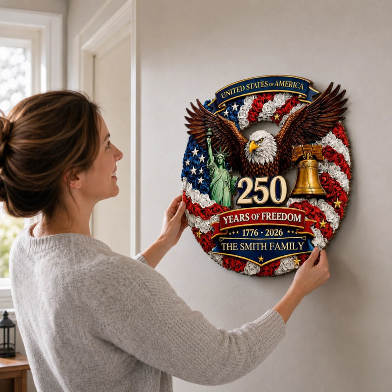 Custom Wood Sign - Personalized America 250th Anniversary Gifts For Mom, Dad, Brother, Sister, Kids - Proud Hearts, Strong Nation