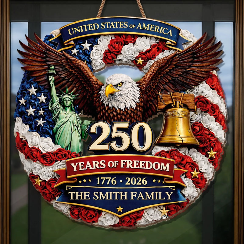 Custom Wood Sign - Personalized America 250th Anniversary Gifts For Mom, Dad, Brother, Sister, Kids - Proud Hearts, Strong Nation