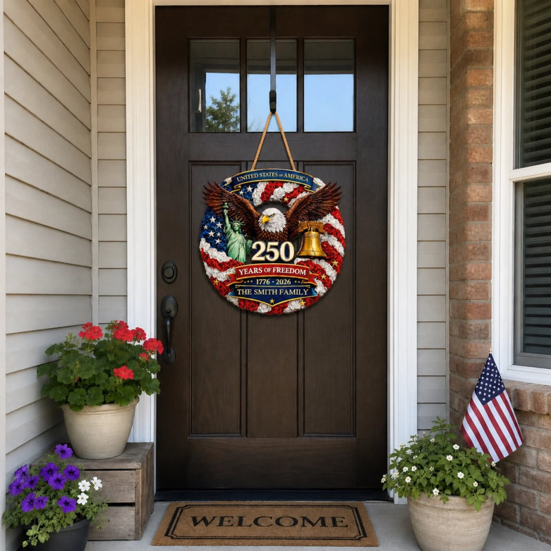 Custom Wood Sign - Personalized America 250th Anniversary Gifts For Mom, Dad, Brother, Sister, Kids - Proud Hearts, Strong Nation