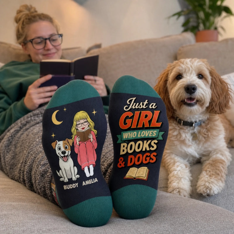 Custom Crew Socks - Personalized Bookish Gifts For Book Lovers, Bookworms, Readers, Dog Lovers, Dog Mom - Lost In A Good Book