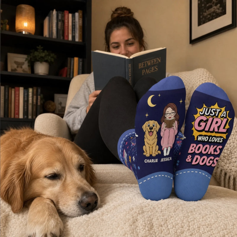 Custom Crew Socks - Personalized Bookish Gifts For Book Lovers, Bookworms, Readers, Dog Lovers, Dog Mom - Read More, Worry Less