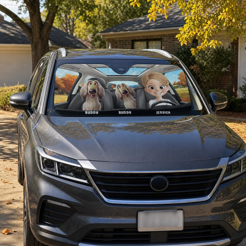 Pawsome Road Trips Ahead - Dog & Cat Personalized Custom Auto Windshield Sunshade, Car Window Protector - Gift For Pet Owners, Pet Lovers