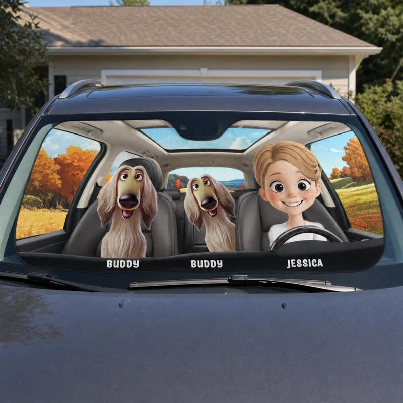 Pawsome Road Trips Ahead - Dog & Cat Personalized Custom Auto Windshield Sunshade, Car Window Protector - Gift For Pet Owners, Pet Lovers