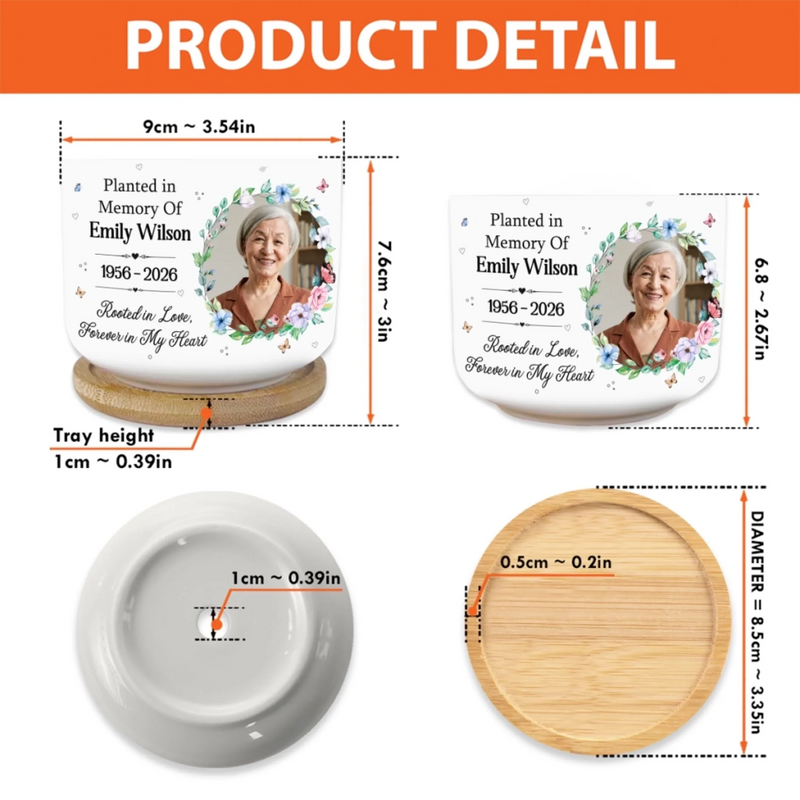 Custom Photo Home Decor Ceramic Plant Pot -  Personalized Memorial Sympathy Gifts For Loss of Mom, Dad - Forever Loved Never Forgotten