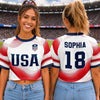 Custom Women's USA  World Football Jersey Crop Tee - Personalized Birthday Gifts For Football Lovers, Sports Fans, Sports Lovers - Chasing Goals, Making History