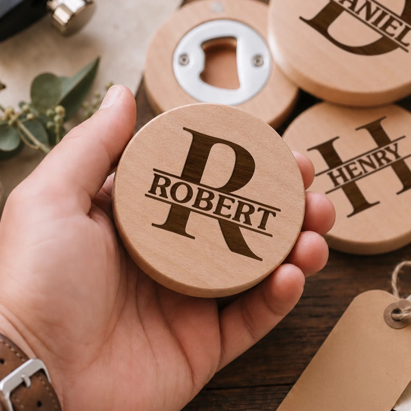 Custom Wooden Magnet Bottle Opener - Personalized Birthday Gifts For Dad, Brother, Grandpa, Husband - Best Man
