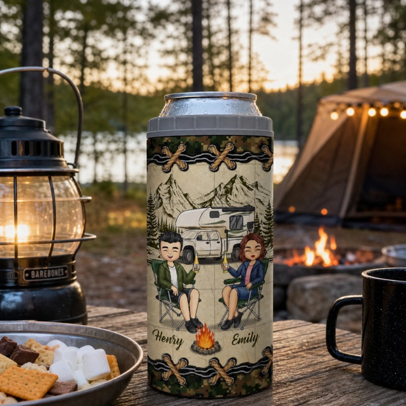 Custom 4 In 1 Can Cooler Tumbler - Personalized Birthday Camping Gifts For Campers, Husband And Wife, Him And Her - Camp Life, Couple Vibes