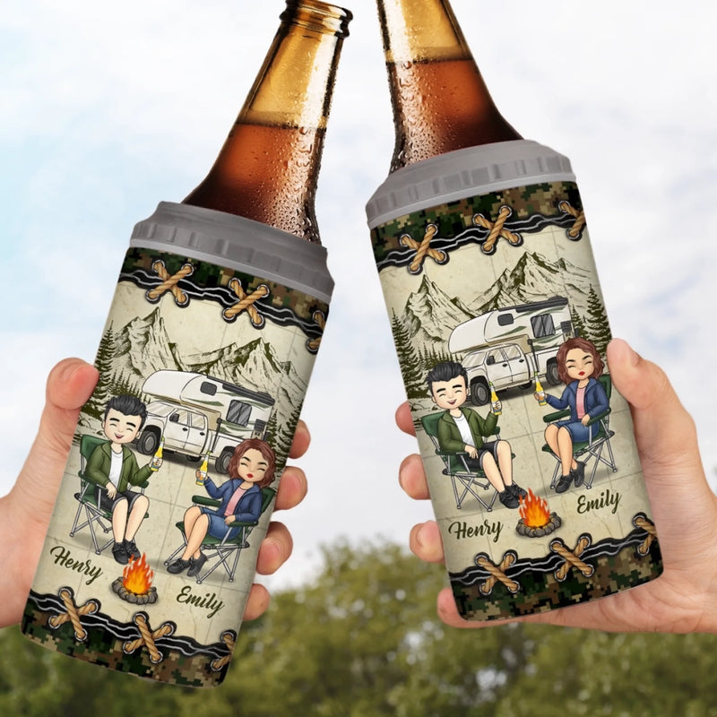 Custom 4 In 1 Can Cooler Tumbler - Personalized Birthday Camping Gifts For Campers, Husband And Wife, Him And Her - Camp Life, Couple Vibes