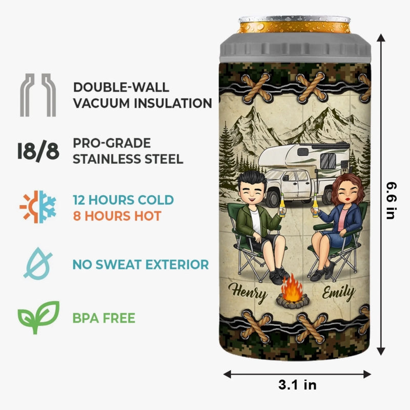 Custom 4 In 1 Can Cooler Tumbler - Personalized Birthday Camping Gifts For Campers, Husband And Wife, Him And Her - Camp Life, Couple Vibes