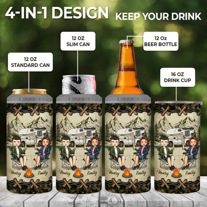 Custom 4 In 1 Can Cooler Tumbler - Personalized Birthday Camping Gifts For Campers, Husband And Wife, Him And Her - Camp Life, Couple Vibes