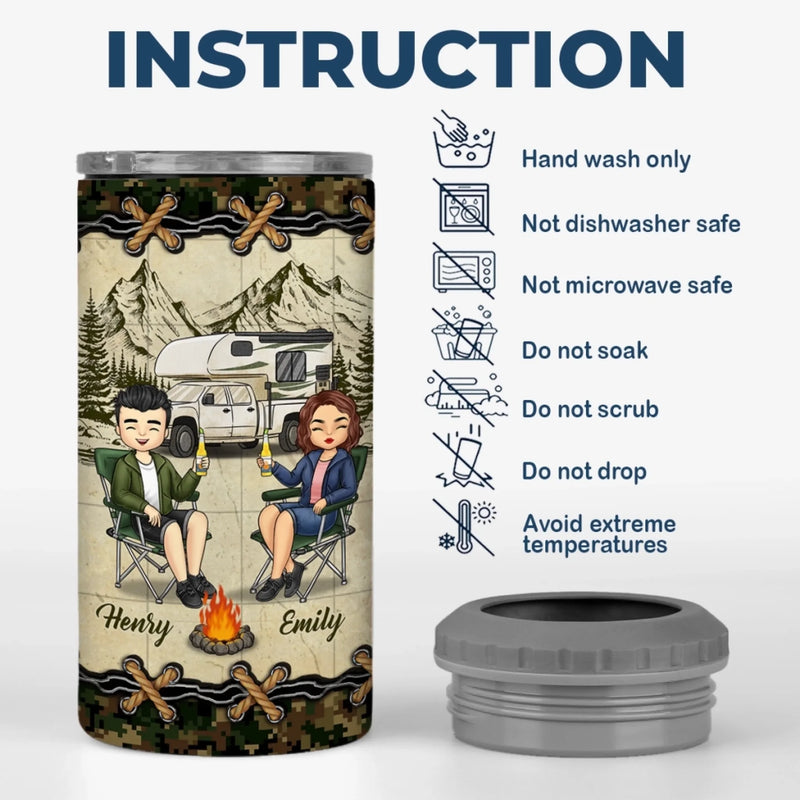 Custom 4 In 1 Can Cooler Tumbler - Personalized Birthday Camping Gifts For Campers, Husband And Wife, Him And Her - Camp Life, Couple Vibes