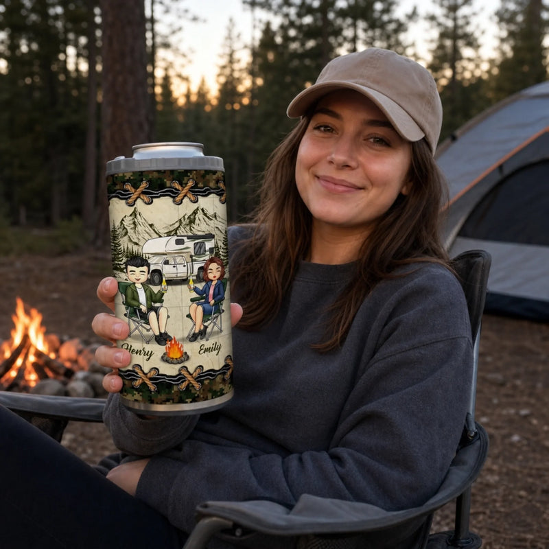 Custom 4 In 1 Can Cooler Tumbler - Personalized Birthday Camping Gifts For Campers, Husband And Wife, Him And Her - Camp Life, Couple Vibes