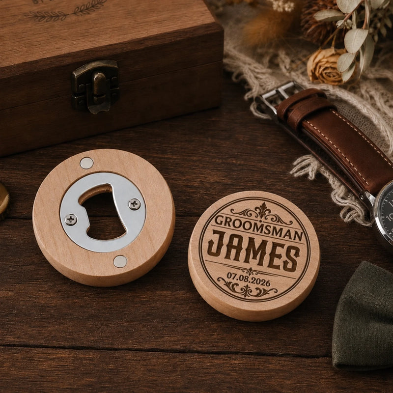 Custom Wooden Magnet Bottle Opener -  Personalized Groomsmen Proposal Wedding Gifts For Groomsmen - Official Groomsman