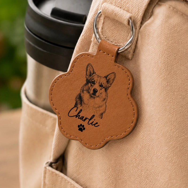 Custom Photo Leather Pet Hair Keychain - Personalized Pet Memorial Sympathy Gifts For Dogs, Cats - Always In My Heart