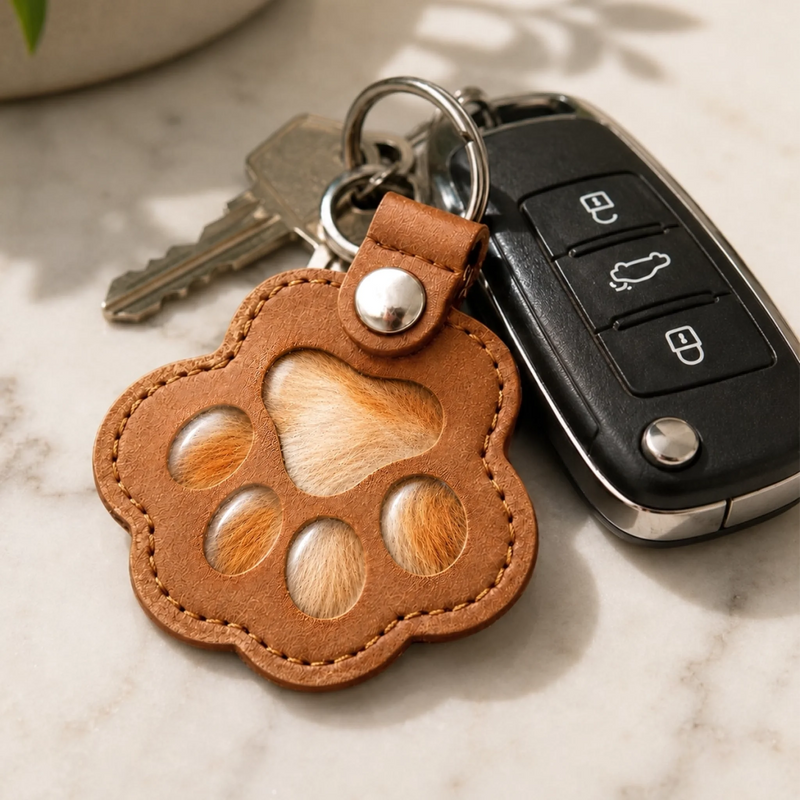 Custom Photo Leather Pet Hair Keychain - Personalized Pet Memorial Sympathy Gifts For Dogs, Cats - Always In My Heart