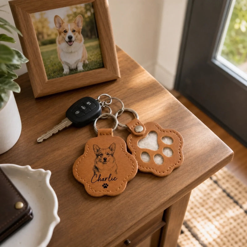 Custom Photo Leather Pet Hair Keychain - Personalized Pet Memorial Sympathy Gifts For Dogs, Cats - Always In My Heart