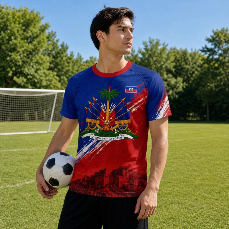 Custom Men's Haiti World Football Jersey Shirt - Personalized Birthday Gifts For Football Lovers, Sports Fans, Sports Lovers - Chasing Goals, Repping My Roots