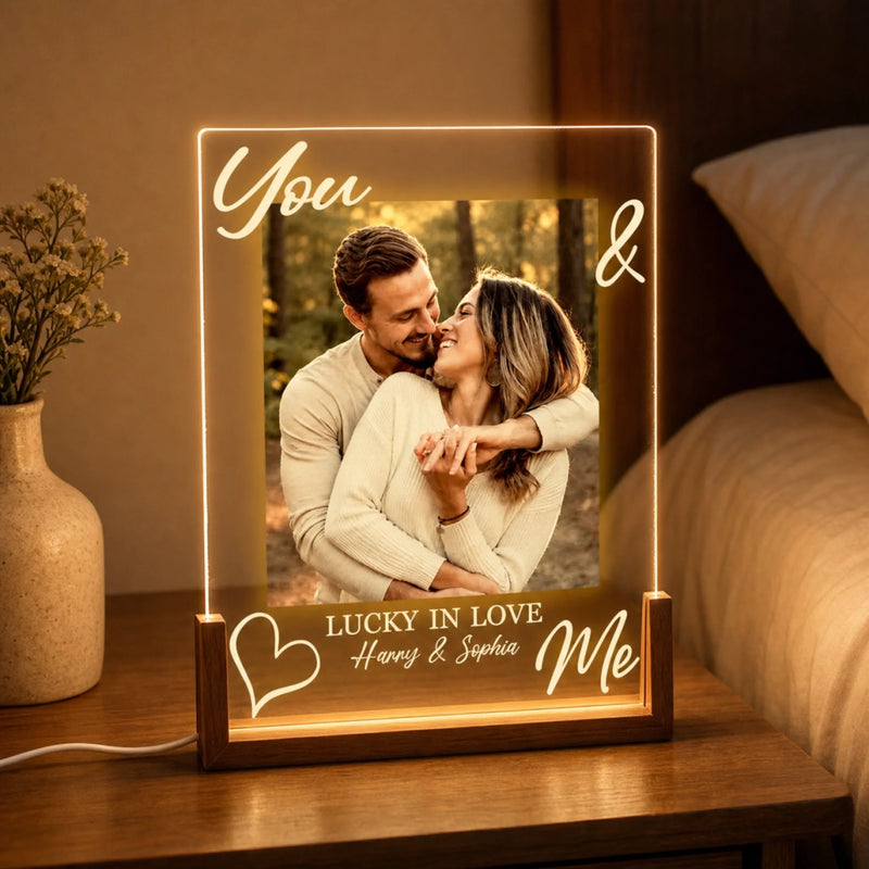 Custom Shaped 3D LED Walnut Night Light - Anniversary Wedding Gifts For Husband And Wife, Him And Her - You & Me Forever & Always