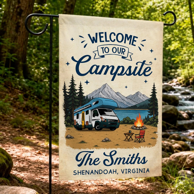 Custom Flag - Personalized Summer Vacation And Travel Camping Gifts For Campers, Mom, Dad, Brother, Sister, Kids - Adventure Awaits