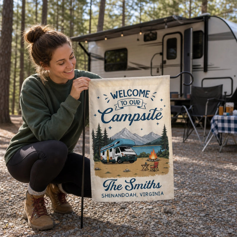 Custom Flag - Personalized Summer Vacation And Travel Camping Gifts For Campers, Mom, Dad, Brother, Sister, Kids - Adventure Awaits
