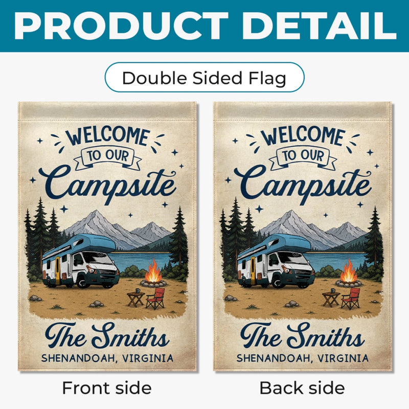 Custom Flag - Personalized Summer Vacation And Travel Camping Gifts For Campers, Mom, Dad, Brother, Sister, Kids - Adventure Awaits