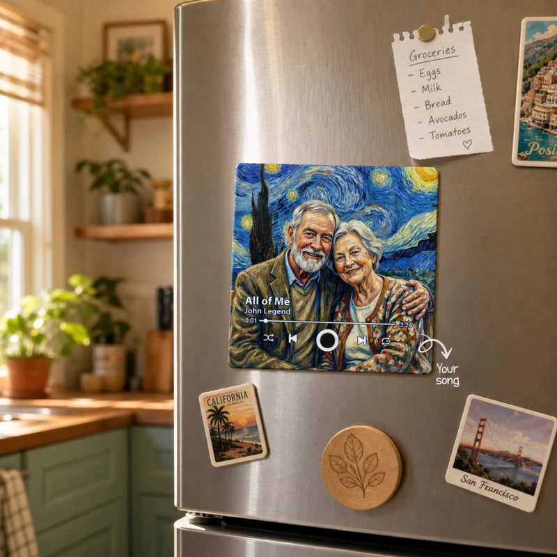 Custom Photo Music Fridge Magnet That Can Play Songs - Personalized Anniversary Wedding Gifts For Husband And Wife, Him And Her - Sweet Melodies, Wrinkly Smiles
