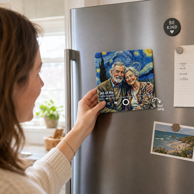 Custom Photo Music Fridge Magnet That Can Play Songs - Personalized Anniversary Wedding Gifts For Husband And Wife, Him And Her - Sweet Melodies, Wrinkly Smiles