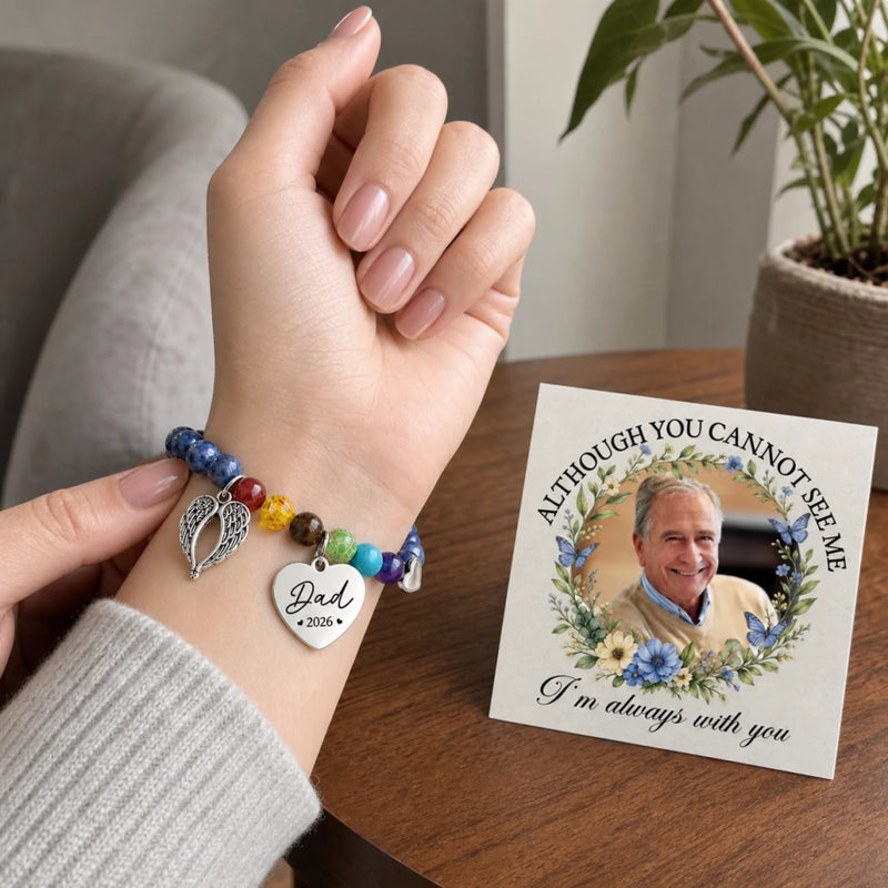 Custom Photo Rainbow Bridge Bracelet - Personalized Memorial Sympathy Gifts For Loss Of Mom, Dad - Your Light Lives On