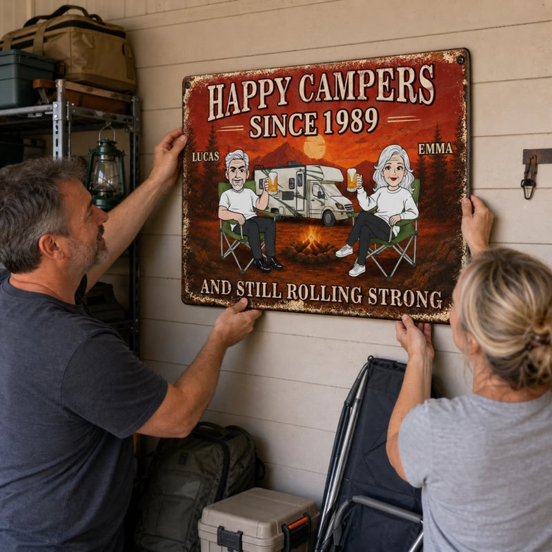 Custom Home Decor Metal Sign - Personalized Anniversary Wedding Camping Gifts For Campers, Husband And Wife, Him And Her - Lost In The Woods Together