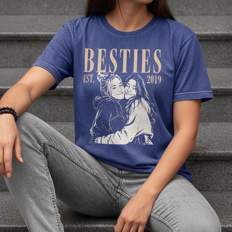 Custom Photo Washed Cotton T-shirt - Personalized Best Friend Birthday Gifts For Women, Besties, Sisters, BFF - Still Rocking Together After All These Years