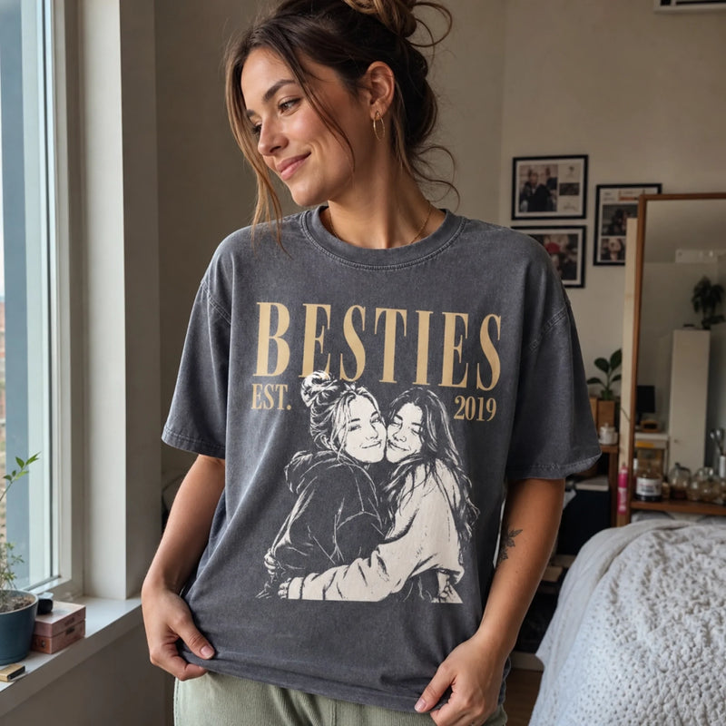 Custom Photo Washed Cotton T-shirt - Personalized Best Friend Birthday Gifts For Women, Besties, Sisters, BFF - Still Rocking Together After All These Years