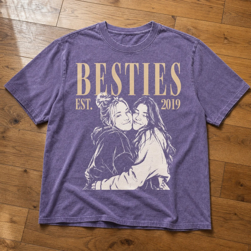 Custom Photo Washed Cotton T-shirt - Personalized Best Friend Birthday Gifts For Women, Besties, Sisters, BFF - Still Rocking Together After All These Years