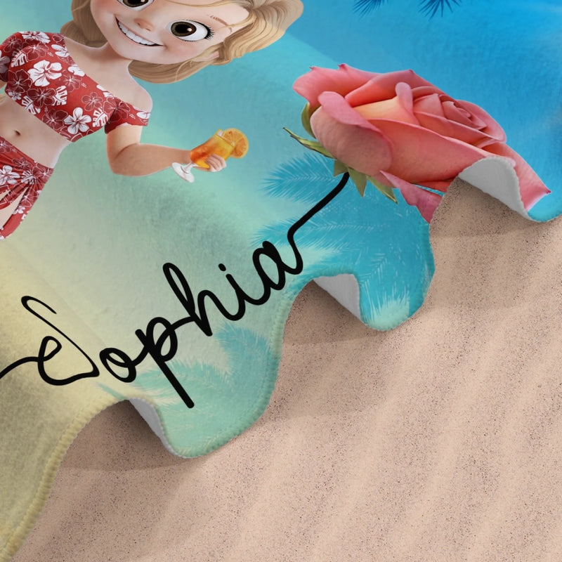 Custom Beach Towel - Personalized Summer Vacation And Travel Gifts For Women, Besties, Sisters, BFF - Slay, Swim, Repeat
