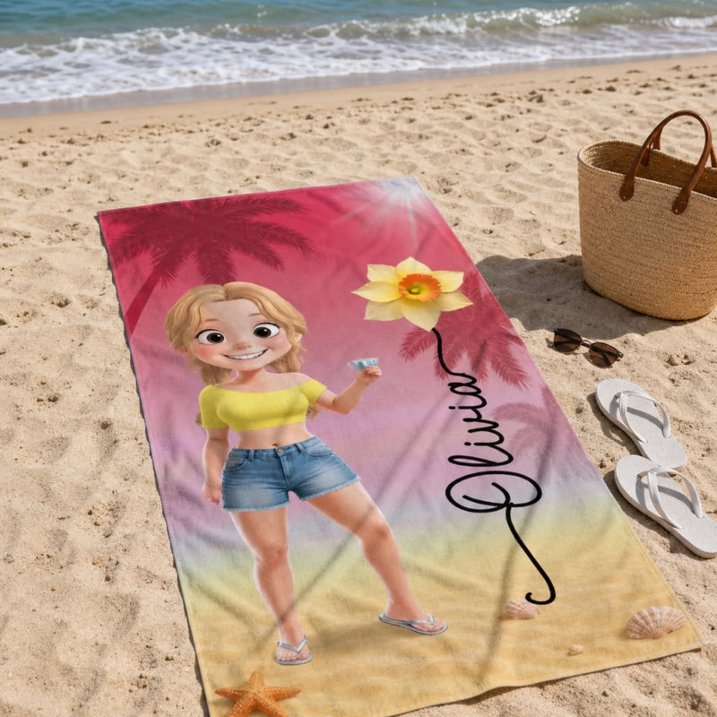Custom Beach Towel - Personalized Summer Vacation And Travel Gifts For Women, Besties, Sisters, BFF - Slay, Swim, Repeat