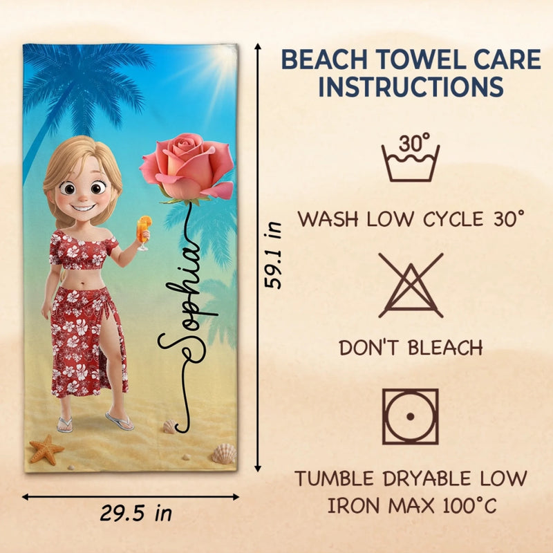 Custom Beach Towel - Personalized Summer Vacation And Travel Gifts For Women, Besties, Sisters, BFF - Slay, Swim, Repeat