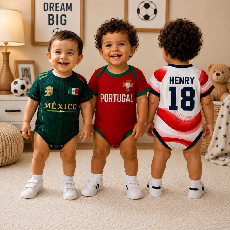 Custom Mexico World Football Baby Jersey Bodysuit
 - Personalized Baby Shower, Gender Reveal Gifts For New Moms, New Dads, Football Lovers - The Team's Youngest MVP
